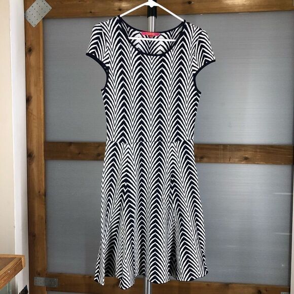 CATHERINE Malandrino Valerie Navy White ZigZag Knit Dress Sz‎ S - Picture 2 of 10